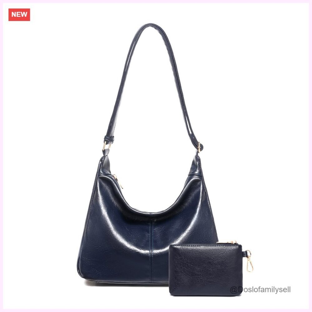 Slouchy Vegan Leather Hobo Bag with Mini Purse Adjustable Crossbody Shoulder